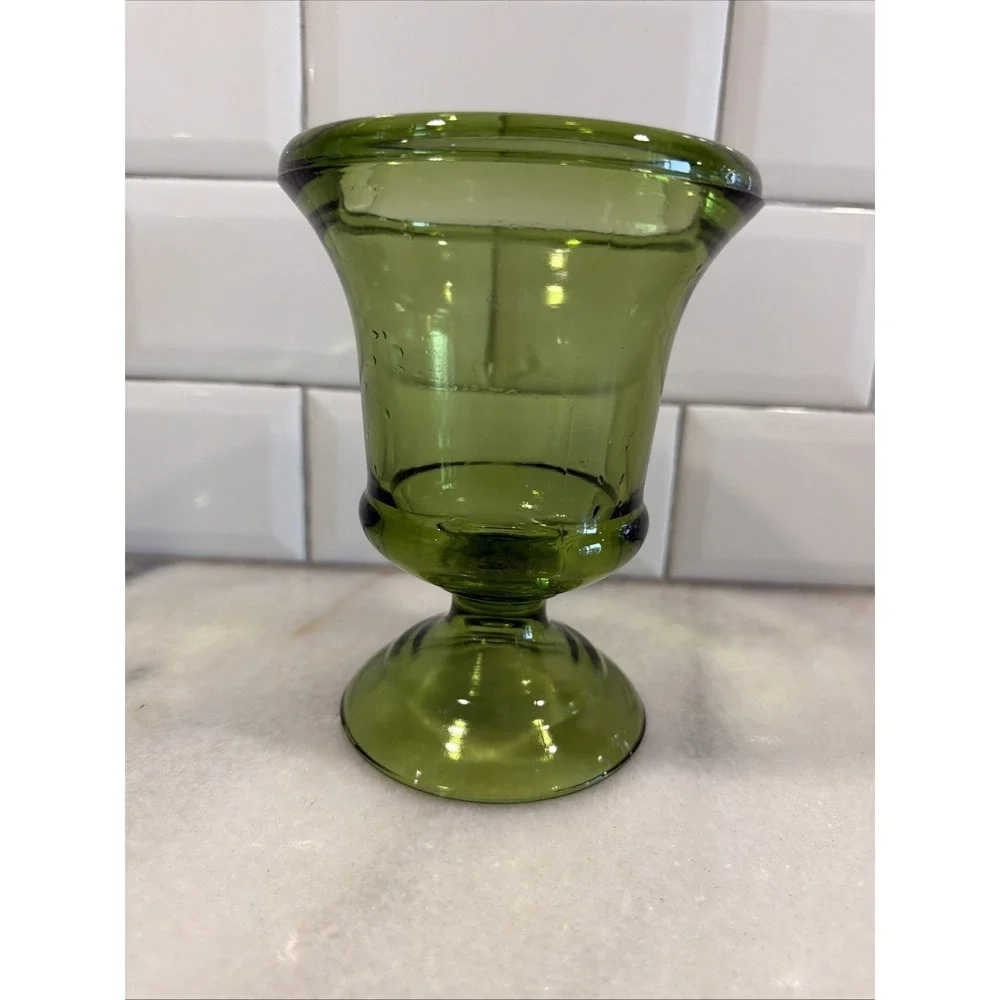 Vintage Indiana Glass Green Footed Pedestal‎ Urn Vase Pressed Glass MCM 6